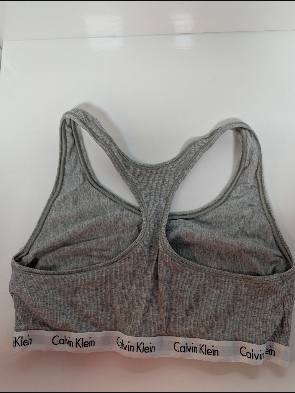 Calvin Klein Gray Ribbed Racerback Sports Bra - Picture 4 of 5